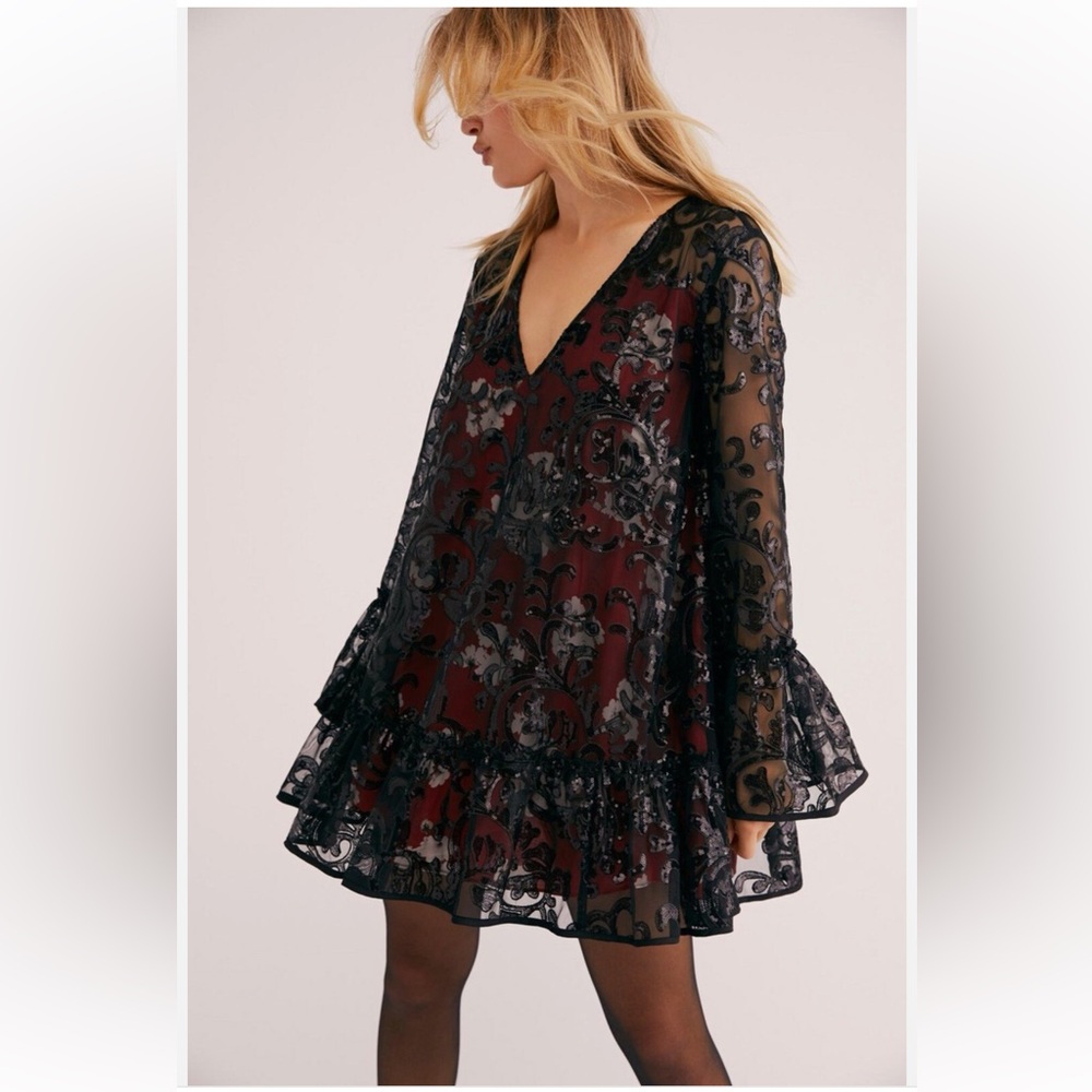 Free People Boho Floral Mini Dress Cottagecore Festival Prairie Small